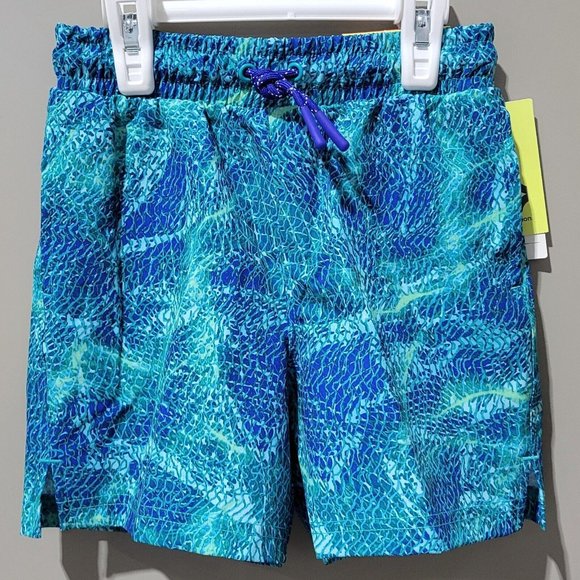 All In Motion Boys' XS 4/5 Blue & Teal Tropical Geo Print Hybrid Board Shorts - Picture 1 of 5
